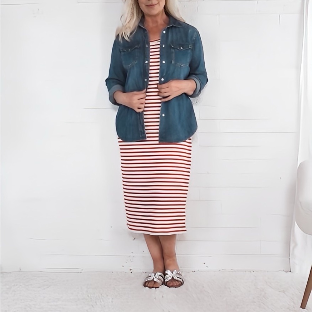 NWT Talbots RIB MIDI DRESS - PARK STRIPE - SP - Picture 2 of 7